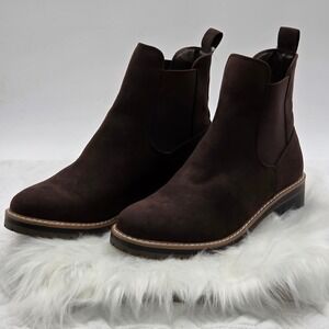 Kensie Khai Chelsea Boots Womens 8.5 Brown Excellent Faux Suede Lug Sole Ankle